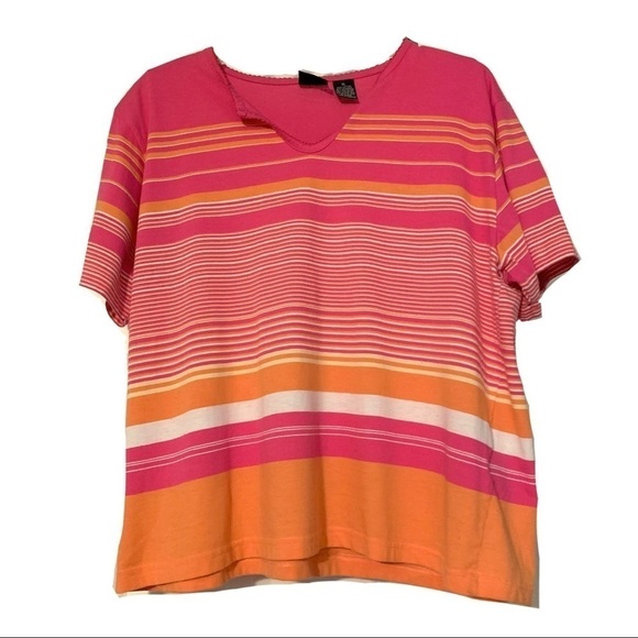 Erika Tops - Vintage Erika Pink & Orange Striped Short Sleeve Shirt size XL